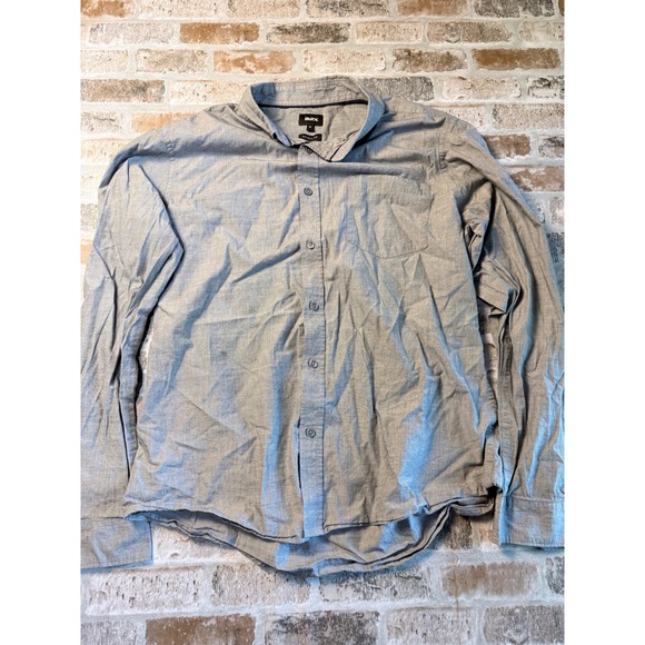 Max Other - Max Mens Regular Fit Button Down Shirt Grey Long Sleeve Cotton XL
